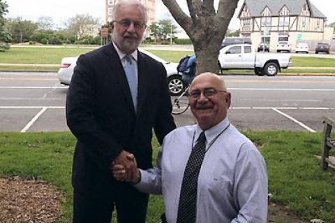 Representative Tim Bishop, left, received a surprise endorsement Monday from former State Assemblyman John Behan. Mr. Bishop’s Republican opponent in the race to retain his congressional post