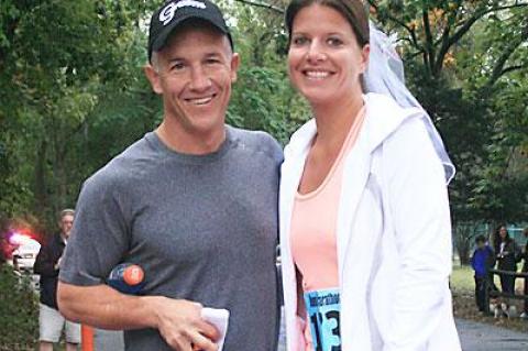 He did the full, she did the half, and the bridesmaids did the 5K.