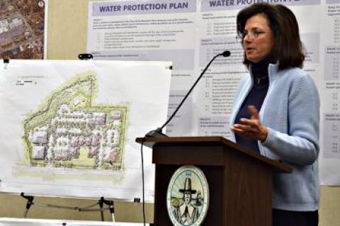 Bonnie Verbitsky of Bridgehampton Action Now, a group that formed in opposition to the Bridgehampton gateway project, spoke of environmental and traffic concerns at a hearing Tuesday night before the Southampton Town Board.