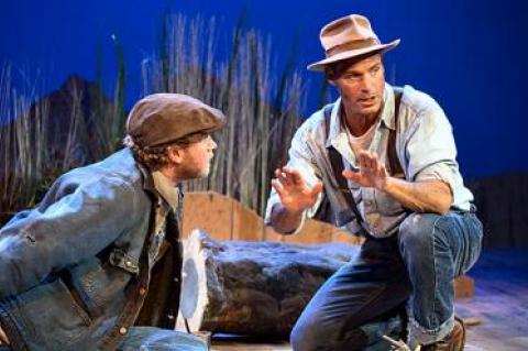 Preston Truman Boyd and Joe Pallister, above, star with Georgia Warner, below, in Bay Street Theater’s production of the John Steinbeck story “Of Mice and Men.”