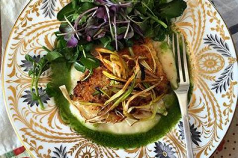 Patrick Clark’s horseradish-crusted halibut.