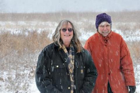 Neither snow, nor rain, nor anything else will keep Dai Dayton, left, and Sandra Ferguson of the Friends of the Long Pond Greenbelt from enjoying the open space they have worked to protect.