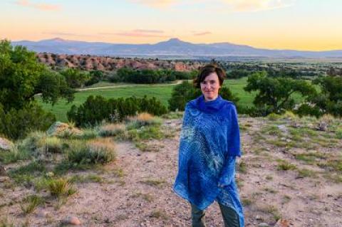 Nell Shaw Cohen at Ghost Ranch in Abiquiu, N.M. The site is depicted in many of Georgia O’Keeffe’s landscape paintings, which inspired several of Ms. Cohen’s compositions.