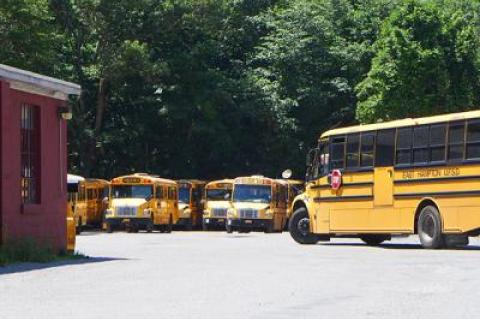 The East Hampton School District’s five-year lease on the bus depot property on Route 114, above, is considered a “stopgap measure” while the district plans for a long-term solution.