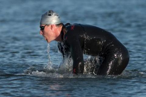 Matt Watson, the Montauk Lighthouse sprint triathlon’s ultimate winner, was first out of the half-mile swim, in 10 minutes and 36 seconds.