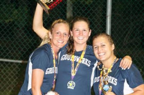 A trio of Groundworks’ young players, Casey Brooks, Thea Grenci, and Erica Silich, celebrated last week following the team’s sweep of Schenck Fuels in the final.