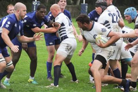 Montauk’s forwards were on the move during a 26-12 win over the Brooklyn R.C. here last fall. The side is to have two bye weeks following this Saturday’s season-opening home game with the Long Island Rugby Club.