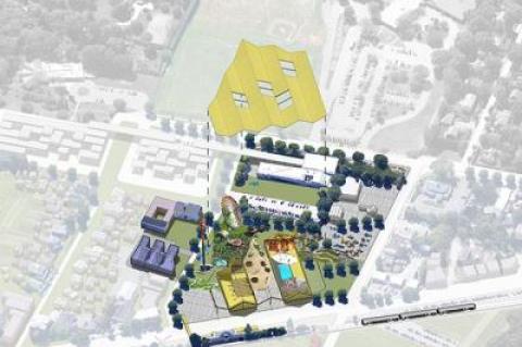 In two architects’ reimagining of East Hampton Village, the area adjacent to the Long Island Rail Road station would become a commercial, civic, and recreational hub.
