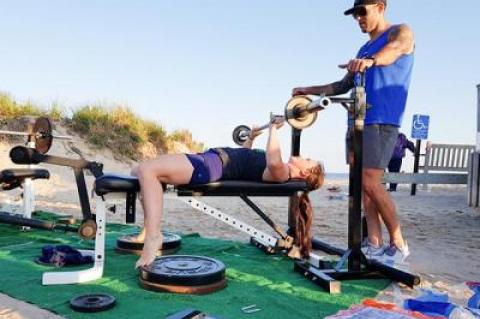 Caroline Cashin blew everyone away with her 172 reps as Neil Falkenhan, the outright winner in recent years, stood guard.