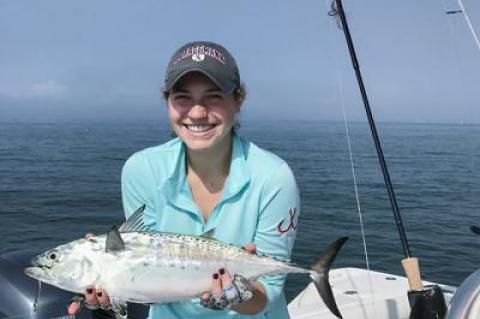 Abigail Salzhauer landed this false albacore on Saturday on a fly.