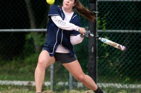 Emma Beudert, Groundworks’ pitcher, held P.B.A. in check in the first game of their first-round East Hampton women’s slow-pitch softball league playoff series.