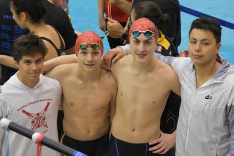 Joey Badilla, Jack Duryea, Owen McCormac, and Fernando Menjura set a state record in the 13-14 boys 200 medley relay — one of eight state records the Hurricanes set in Buffalo last weekend.