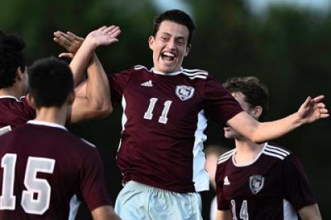 Sebastian Fuquen (11) scored the goal that beat Kings Park in a first-round county Class A tournament game Monday.