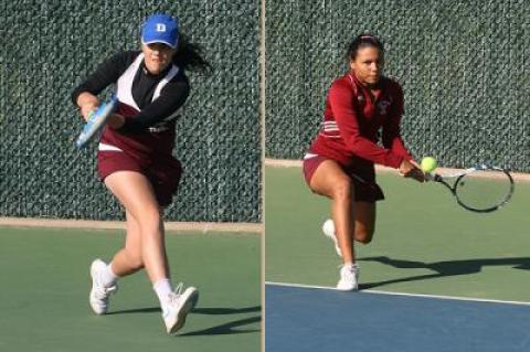 Rebecca Kuperschmid, left, and Juliana Barahona, East Hampton’s number-one and two players, had an easy time of it in Friday’s 6-1 win over William Floyd in the first round of the county team tournament.
