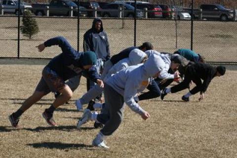 The Section XI Warriors, an 18-and-under rugby side coached by Montauk Rugby Club players, practiced on a recent Sunday morning at Veterans Memorial Park in Calverton.