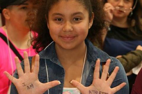As part of a Tag 10 fund-raising challenge, I-Tri middle schoolers were asked first on Saturday to write affirmations on “whatever you’ve got two of, hands, arms, legs, feet.” The affirmation of Sheila Huidobro, a Southampton sixth grader, can be seen above.