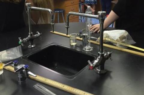 The faucets in four sinks in the Bridgehampton School's chemistry laboratory, like the one seen here during a Sept. 14 tour of the school, were replaced after initially testing high for lead content.