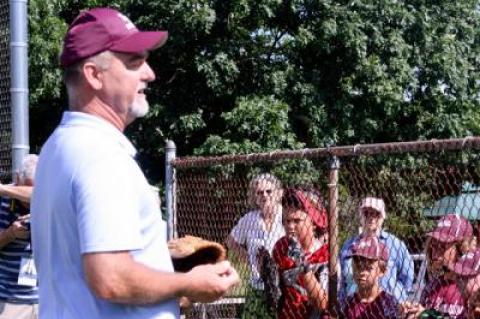 Peter Van Scoyoc, East Hampton Town supervisor, was on hand Friday for the first Little League game to be played at the redone Maidstone Park field in several years. Dedicated to the late Springs Fire Department Chief David M. King, the field, thanks to the $67,000 buildings and grounds and parks and recreation project, now sports a new backstop and a skinned and resodded infield.