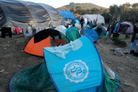A refugee camp on the Greek island of Lesbos