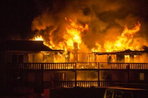 Firefighters were met with a glow at Hartman's Briney Breezes in Montauk Friday morning. The fire "had been burning a while before we were called," Chief Joe Lenahan said. Firefighters were met with a glow at Hartman's Briney Breezes in Montauk Friday morning. The fire "had been burning a while before we were called," Chief Joe Lenahan said.