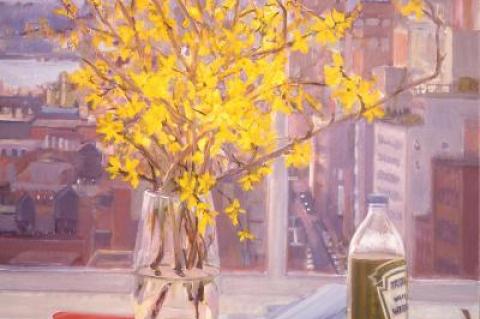 "A Jar of Forsythia" was painted by Jane Freilicher in her New York studio in 1990.