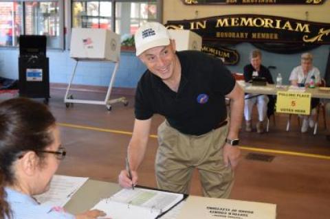 Perry Gershon, who was victorious Tuesday in New York's First Congressional District Democrat primary, cast his ballot at the East Hampton Firehouse earlier in the day.