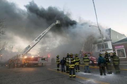 Smoke billowed from several Main Street buildings, including the Sag Harbor Cinema on Dec. 16.