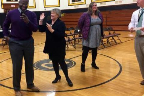 Ron White, the president of the Bridgehampton School Board, and Lois Favre, the district superintendent, were all smiles as they learned voters approved the project.