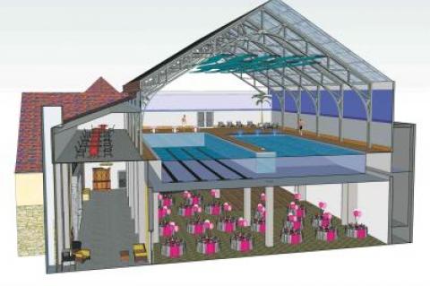 The new plan for the Montauk Playhouse Community Center calls for an aquatic center on the western side of the building’s upper level, rather than the ground floor as originally proposed.