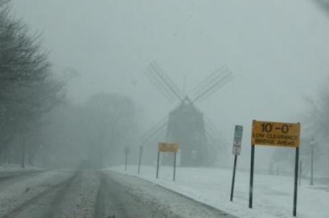 Hook Mill in a snow storm.