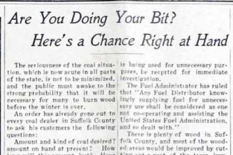 Part of the front page of the Jan. 4, 1918, East Hampton Star, from the East Hampton Library Digital Long Island collection.