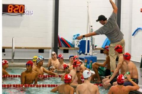 With about 40 swimmers in three lanes at the Y.M.C.A. East Hampton RECenter, the boys team’s coaches, Craig Brierley and his assistant, Brian Cunningham, shown above, may have to make some cuts.