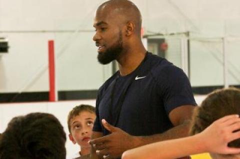 Marcus Edwards, above, was happy with a turnout of 20 young and eager players at a recent Hoop Hampton basketball clinic at Amagansett’s Sportime Arena.