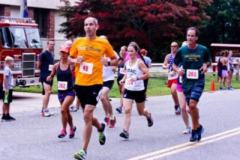 The Great Bonac 10K in Springs on Labor Day drew 43 entrants, some of whom, including Beth Feit, Caroline Cashin, and Craig Brierley (at right), can be seen above; the 5K attracted 139.