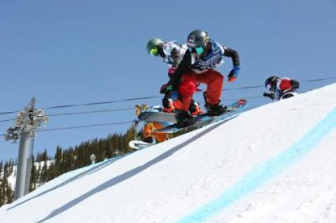 Boardercross races versus several opponents is one of Noah Avallone’s favorites. He’s in the lead above at the U.S.A.S.A. nationals.