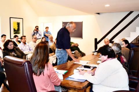 Michael Davis was one of the many residents and builders opposed to proposed restrictions that might limit private tennis courts in Sagaponack Village. He presented information about noise control to the village board at a hearing on Monday. Michael Davis was one of the many residents and builders opposed to proposed restrictions that might limit private tennis courts in Sagaponack Village. He presented information about noise control to the village board at a hearing on Monday.