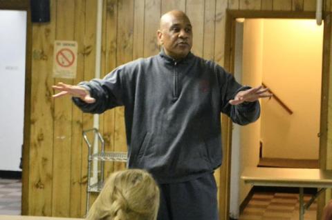 The Rev. Walter Silva Thompson Jr. made closing comments to a large group of East Hampton High School parents who gathered in the basement of the Calvary Baptist Church on Tuesday to discuss the explosion of drug use among students.