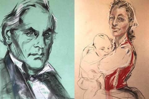 A painting of James Fenimore Cooper, left, who lived for a time on Shelter Island. Sabina Streeter used friends as models for her portraits, including this one, right, of Captain Hand’s mother. A painting of James Fenimore Cooper, left, who lived for a time on Shelter Island. Sabina Streeter used friends as models for her portraits, including this one, right, of Captain Hand’s mother.