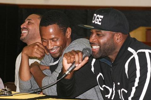 Even Maurice (Mo) Manning gets the blues: Missing two free throws that would have nailed down an overall county championship win over William Floyd in 1997 certainly qualified as one of his stellar career’s low points, the former Killer Bee said. At left are Nathaniel (Kojak) Dent and Courtney Turner. Even Maurice (Mo) Manning gets the blues: Missing two free throws that would have nailed down an overall county championship win over William Floyd in 1997 certainly qualified as one of his stellar career’s low points, the former Killer Bee said. At left are Nathaniel (Kojak) Dent and Courtney Turner.