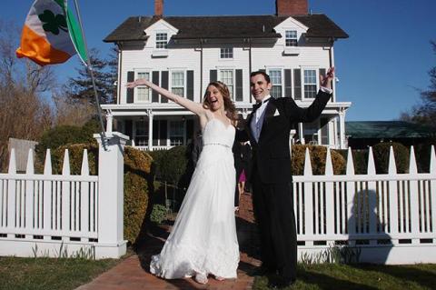 Tara and Kevin O’Brien, newlyweds, posed for photos after their wedding ceremony at the Hedges Inn.