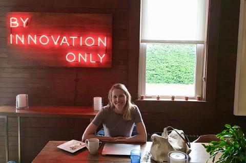 Casey Powers, an entrepreneur from East Hampton, joined the new co-working space in Southampton to focus on developing her businesses in a collaborative setting with creative thinkers, an atmosphere that working from home does not foster.