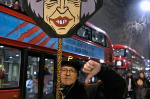 Displeasure at high-stakes Brexit as seen in a Theresa May caricature at a recent London protest.