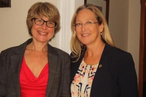 Suffolk Legislator Bridget Fleming, right, with East Hampton Town Councilwoman Kathee Burke-Gonzalez, won re-election on Tuesday by a wide margin.