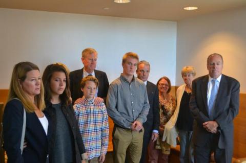 Several members of the late Paul Hansen's family gathered outside the Central Islip courtroom where Sean P. Ludwick was sentenced yesterday on vehicular homicide charges in Mr. Hansen's 2015 death.