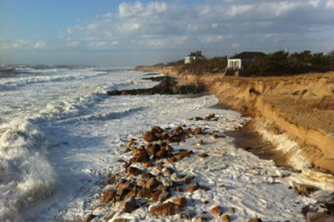 Two days of heavy surf have torn away the dunes at Georgica Beach in East Hampton.