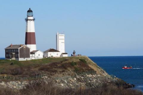 AT&T cell phone antennas will soon be added to a white concrete tower in front the Montauk Lighthouse.