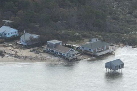 These Lazy Point vacation houses, already exposed by erosion, were left in a far more precarious position by Hurricane Sandy. These Lazy Point vacation houses, already exposed by erosion, were left in a far more precarious position by Hurricane Sandy.