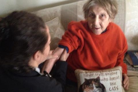 A volunteer checked the health of a Queens woman left in a precarious situation by Hurricane Sandy. A volunteer checked the health of a Queens woman left in a precarious situation by Hurricane Sandy.