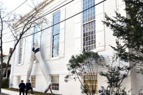 Janet Lehr and Vered have lost the fight to keep a pair of sculptural legs beside the restored church where they live in Sag Harbor. 	Carrie Ann Salvi