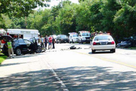 Two vehicles struck head-on on Montauk Highway on Thursday just before noon. One driver apparently sustained critical injuries.